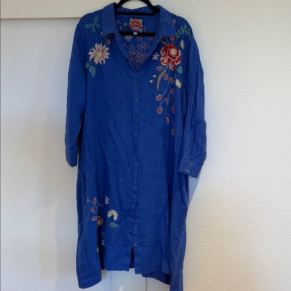Johnny Was Royal Blue Button-Down Shirt Dress